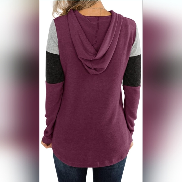 PINKMSTYLE Womens Hoodie Sweatshirts Casual Color Block Shirts Long Sleeve Tunic - Picture 2 of 5